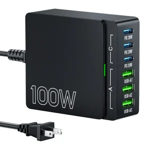 100W 6-Port GaN Quick Charge Hub